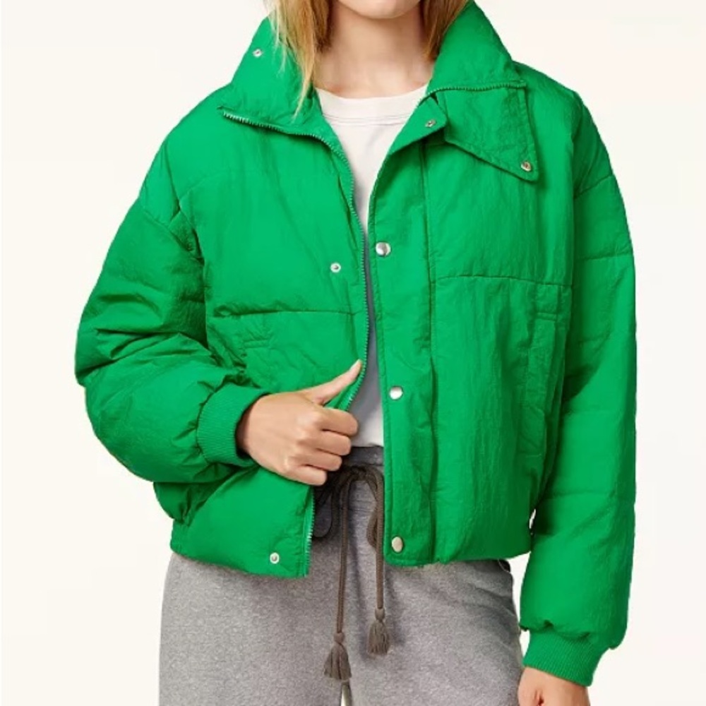 Free people cropped green puffer jacket S